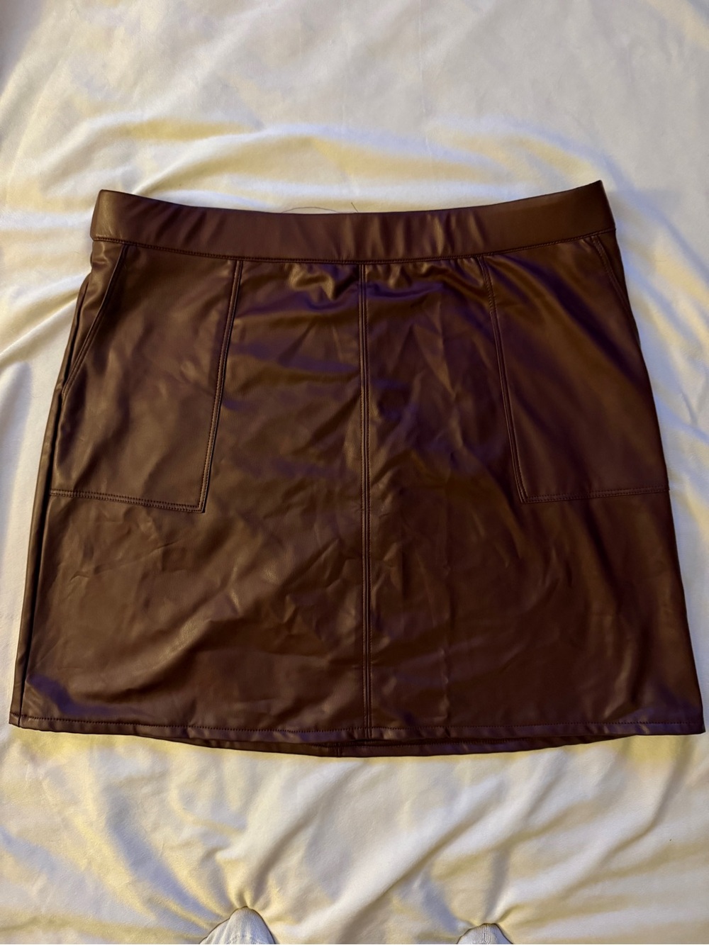 Maurices Brown Faux Leather A-Line Mini Skirt Size 14 Regular Pockets